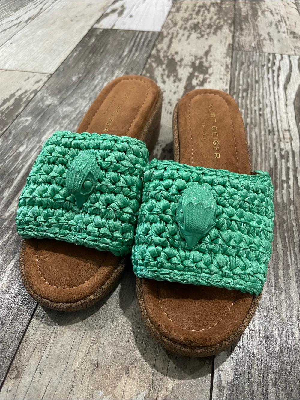 Kurt Geiger Mint Green Crochet Slide Sandals